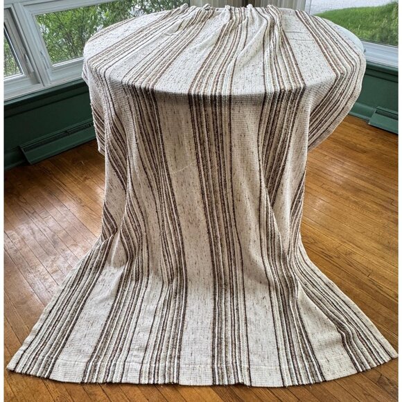 Vintage 70s pleated curtain, tan, brown vertical stripes, price for one - Picture 1 of 10